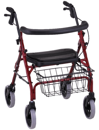 Nova Ortho-Med Cruiser Deluxe 4 Wheel Rollator Red Adjustable Height Aluminum Frame 32 to 36 Inch - 4202RD