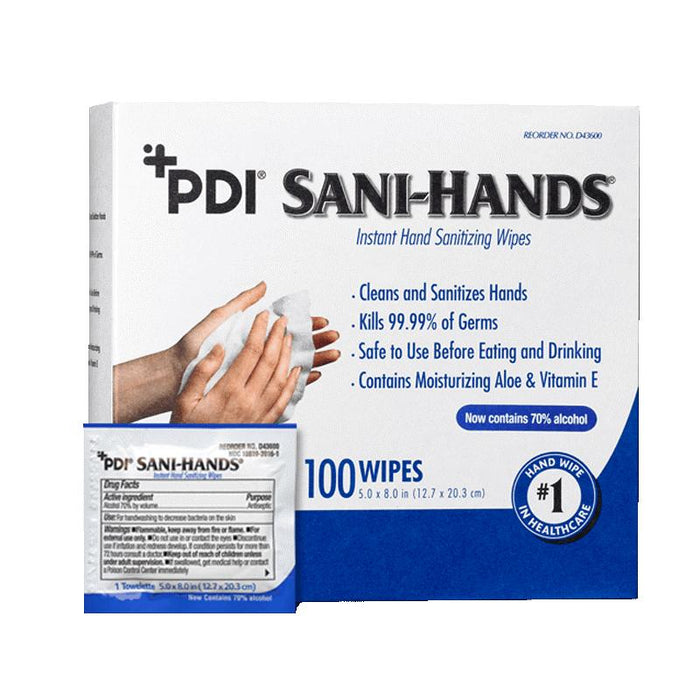Professional Disposables Sani-Hands Hand Sanitizing Wipe 100 Count Ethyl Alcohol Individual Packet - D43600 100 Per Box