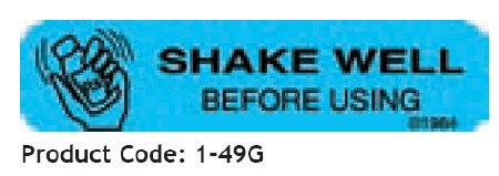 Barkley - Pre-Printed Label Auxiliary Label Blue Shake Well Before Using Black Safety and Instructional 3/8 X 1-9/16 Inch - 1-49G