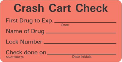 Barkley - Pre-Printed Label Advisory Label Red Crash Cart Check First Drug To Exp Name Of Drug Lock Number Check Done On Black 1-1/2 X 2-15/16 Inch - MV07FR8129