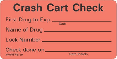 Precision Dynamics Barkley Pre-Printed Label Crash Cart Check First Drug To Exp Name Of Drug Lock Number Check Done On Fluorescent Red 1-1/2 X 2-15/16 Inch - V07FR8129