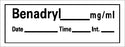Precision Dynamics Barkley Pre-Printed Label Anesthesia Label Benadryl Mg/Ml Date Time Int White 1-1/2 X 1/2 Inch - AN-109
