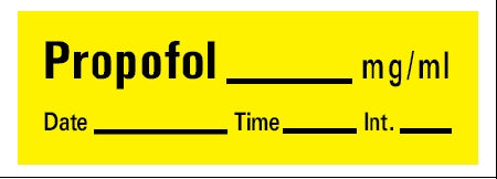 Precision Dynamics Barkley Pre-Printed Label Anesthesia Label Propofol Mg/Ml Date Time Int Yellow 1-1/2 X 1/2 Inch - AN-27