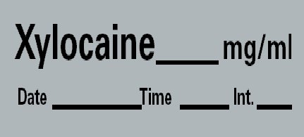 Barkley - Drug Label Anesthesia Label Xylocaine_mg/mL Date_Time_Int_ Gray 1/2 X 1-1/2 Inch - LAN-105