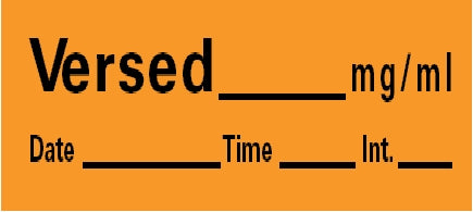 Precision Dynamics Barkley Pre-Printed Label Anesthesia Label Versed Mg/Ml Date Time Int Orange 1-1/2 X 1/2 Inch - LAN-149