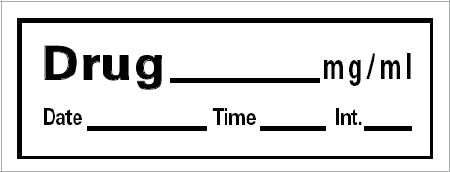 Precision Dynamics Barkley Pre-Printed Label Anesthesia Label Drug Mg/Ml Date Time Int White 1-1/2 X 1/2 Inch - AN-14