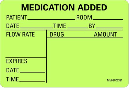 Barkley - Pre-Printed Label Anesthesia Label Green Paper Medication Added Black Medication Instruction 2 X 2-15/16 Inch - MV08FC7391