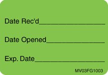 Barkley - Pre-Printed / Write On Label Advisory Label Green Date Rec'D Date Opened Exp Date Black Quality Control Label 1 X 1-7/16 Inch - MV03FG1003