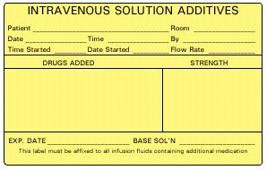 Barkley - Pre-Printed Label Advisory Label Yellow Paper Intravenouse Solution Additives Black Syringe Label 2-1/2 X 4 Inch - N-260