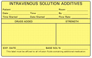 Precision Dynamics Barkley Pre-Printed Label Instructional Label Intravenous Solution Additives Yellow 2-1/2 X 4 Inch - N-260