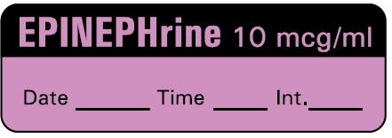 Precision Dynamics Barkley Pre-Printed Label Anesthesia Label Epinephrine 10 Mcg/Ml Date Time Int Violet 1-1/2 X 1/2 Inch - LAN-6D10