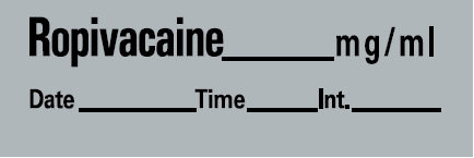 Precision Dynamics Barkley Pre-Printed Label Anesthesia Label Ropivacaine Mg/Ml Date Time Int Gray 1-1/2 X 1/2 Inch - AN-32