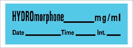 Barkley - Drug Label Anesthesia Label HYFROmorphone_mg/mL Date_Time_Int_ Blue 1/2 X 1-1/2 Inch - AN-16