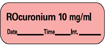 Precision Dynamics Barkley Pre-Printed Label Anesthesia Label Rocuronium 10Mg/Ml Date Time Int Fluorescent Pink 1-1/2 X 1/2 Inch - LAN-161D10