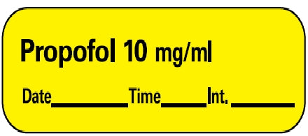 Precision Dynamics Barkley Pre-Printed Label Anesthesia Label Propofol 10Mg/Ml Date Time Int Yellow 1-1/2 X 1/2 Inch - LAN-27D10
