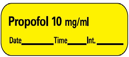 Barkley - Drug Label Anesthesia Label Propofol 10mg/mL Date_Time_Int_ Yellow 1/2 X 1-1/2 Inch - LAN-27D10