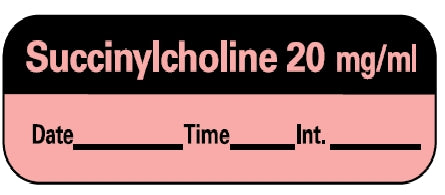 Precision Dynamics Barkley Pre-Printed Label Anesthesia Label Succinylcholine 20Mg/Ml Date Time Int Fluorescent Pink 1-1/2 X 1/2 Inch - LAN-20D20