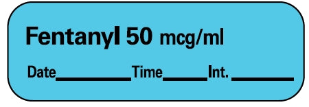 Precision Dynamics Barkley Pre-Printed Label Anesthesia Label Fentanyl 50 Mcg/Ml Date Time Int Blue 1-1/2 X 1/2 Inch - LAN-7D50