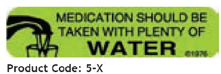 Precision Dynamics Pre-Printed Label Auxiliary Label Medication Should Be Taken With Plenty Of Water Green 3/8 X 1-9/16 Inch - 5-X
