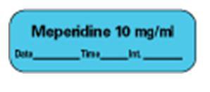 Precision Dynamics Pre-Printed Label Anesthesia Label Meperidine 10 mg/ml Blue 1-1/2 X 1/2 Inch - LAN-12D10