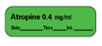 Precision Dynamics Pre-Printed Label Anesthesia Label Atropine 0.4 mg/ml Green 1-1/2 X 1/2 Inch - LAN-1D04