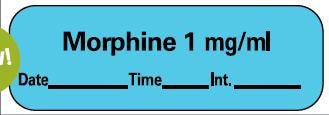 Precision Dynamics Pre-Printed Label Anesthesia Label Morphine 1 mg/ml Blue 1-1/2 X 1 Inch - LAN-13D1