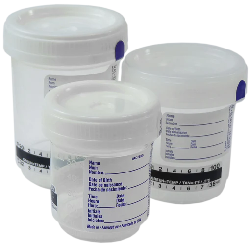 Quasar Instruments - Specimen Container with Temperature Strip 53 mm Opening 90 mL (3 oz.) Screw Cap Patient Information Sterile - 9171-39405