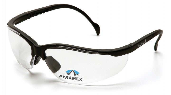 Venture II - Safety Glasses with Readers Adjustable Temple Clear Tint Polycarbonate Lens Black Frame Over Ear One Size Fits Most - SB1810R10