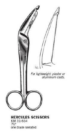 KMedic - Bandage Scissors Hercules 7-1/2 Inch Length Finger Ring Handle Angled Sharp Tip / Blunt Tip - KM31834