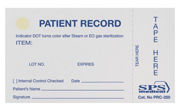 SPS Medical Supply Sterilization Record Card Steam / EO Gas - PRC-250
