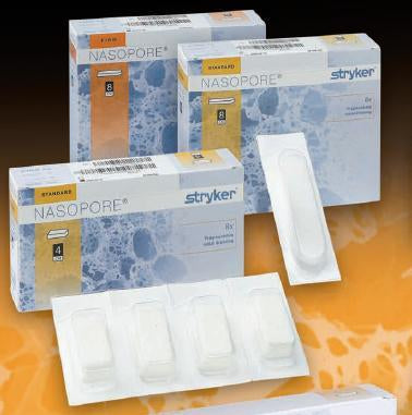 Stryker Nasopore Nasal Packing Standard Non-impregnated 8 cm 8 Count Sterile - 5400010008