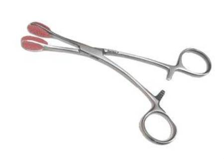 Sun Med - Tongue Seizing Forceps Stainless Steel / Rubber Finger Ring Handle Straight Serrated - 9-3021-50