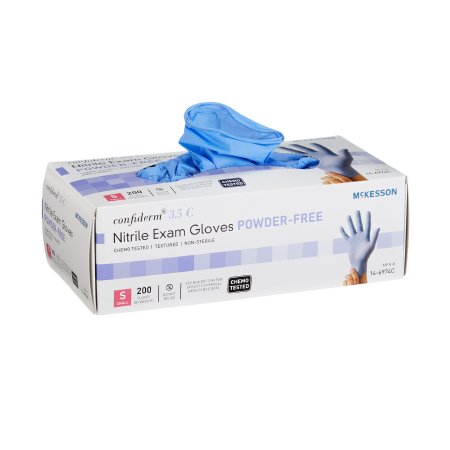 Exam Glove McKesson Confiderm® 3.5C Medium NonSterile Nitrile Standard Cuff Length Textured Fingertips Blue Chemo Tested