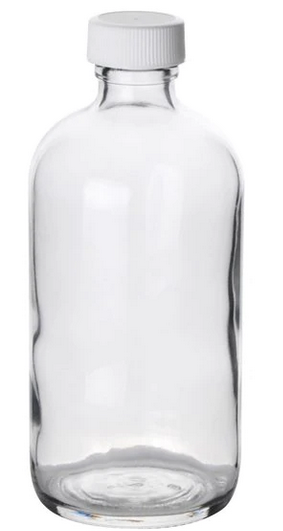 Fisher Scientific BOTTLE, BOSTON ROUND CLR 8OZ W/WHT PP CAPS (12/CS) - FB02911789