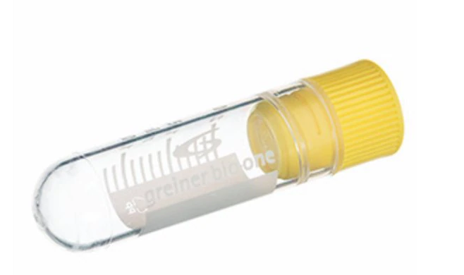 Fisher Scientific Bio-One Cryo.s Cryogenic Tube Round Bottom Plain 12.5 X 48 mm 2 mL Yellow Screw Cap Polypropylene Tube - 7000431