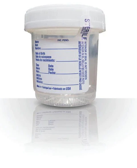 Fisherbrand DuoClick - Specimen Container 53 mm Opening 90 mL (3 oz.) Screw Cap Patient Information Sterile - 22-150-240