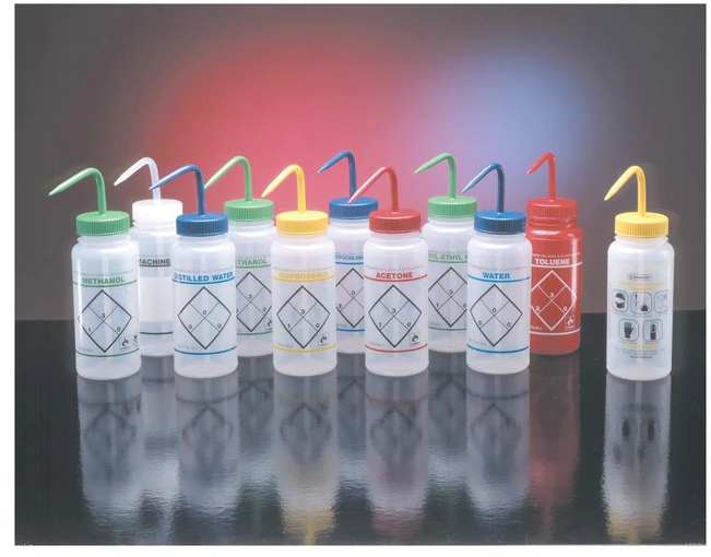 Fisher Scientific Fisherbrand Labeled Wash Bottle Set Wide Mouth Low Density Polyethylene with Polypropylene Cap 500 mL - 03-409-23H