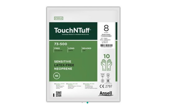 Ansell TouchNTuff 73-500 Neoprene Gloves - Size 7.5 - 400 Per Case
