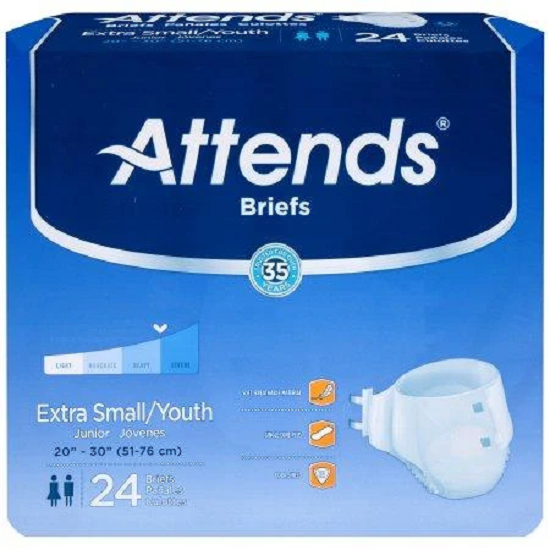 Attends Healthcare Youth Incontinent Brief Tab Closure Disposable Heavy Absorbency,  X-Small
