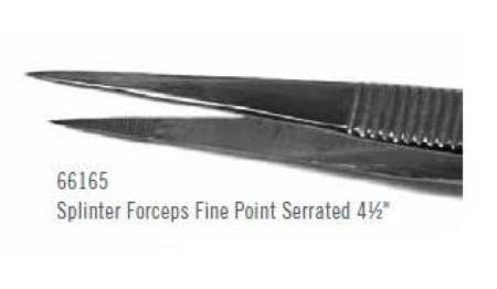 Centurion - Splinter Forceps 4-1/2 Inch Length Floor Grade Stainless Steel Sterile NonLocking Thumb Handle Straight Fine Point Serrated Tips - Medline - 66165