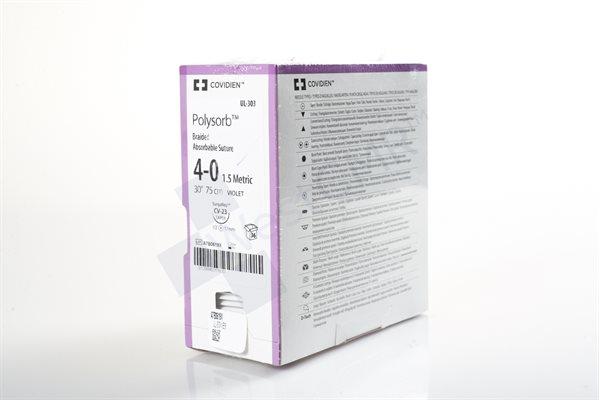 Polysorb - Suture with Needle Absorbable Coated Violet Suture Braided Polyester Size 4 - 0 30 Inch Suture 1-Needle 17 mm Length 1/2 Circle Taper Point Needle - UL-303