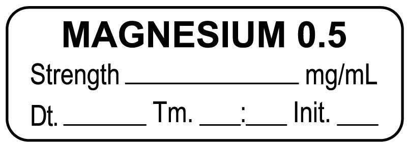Medical Labels - Anesthesia Label, Magnesium 0.5 mg/mL Date Time Initial, 1-1/2" x 1/2"