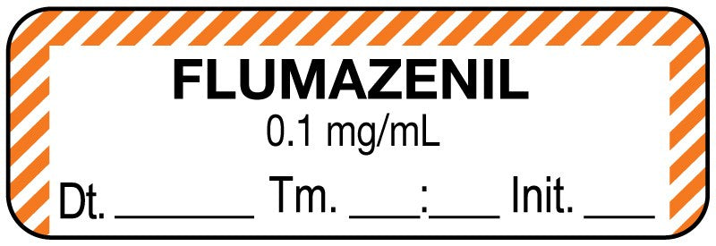 Medical Labels - Anesthesia Label, Flumazenil 0.1 mg/mL Date Time Initial, 1-1/2" x 1/2"