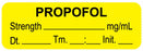 Medical Labels - Anesthesia Label, Propofol mg/mL Date Time Initial, 1-1/2" x 1/2"