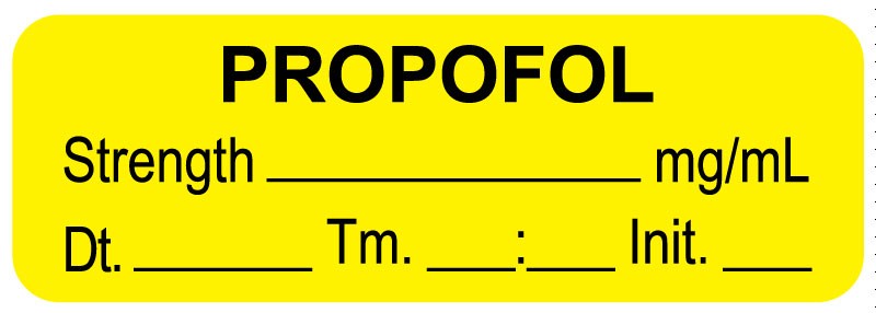 Medical Labels - Anesthesia Label, Propofol mg/mL Date Time Initial, 1-1/2" x 1/2"