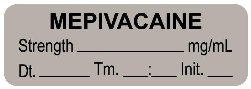 Medical Labels - Anesthesia Label, Mepivacaine mg/mL Date Time Initial, 1-1/2" x 1/2"