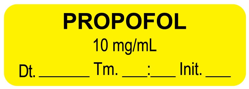 Medical Labels - Anesthesia Label, Propofol 10 mg/mL Date Time Initial, 1-1/2" x 1/2"