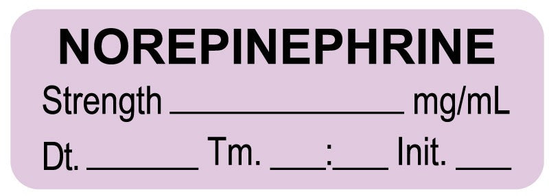 Medical Labels - Anesthesia Label, Norepinephrine Date Time Initial, 1-1/2" x 1/2"