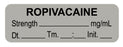 Medical Labels - Anesthesia Label, Ropivacaine mg/mL Date Time Initial, 1-1/2" x 1/2"