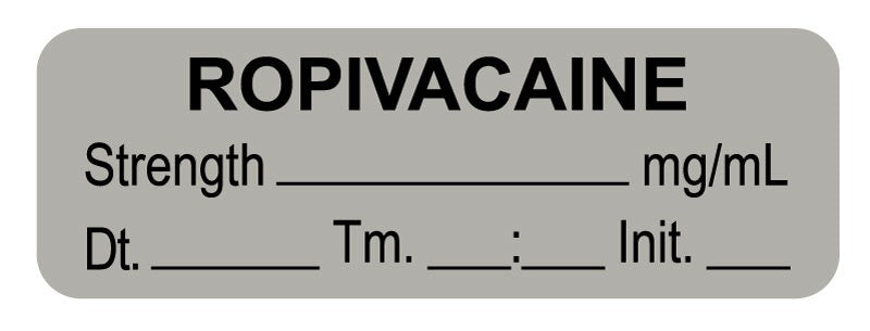 Medical Labels - Anesthesia Label, Ropivacaine mg/mL Date Time Initial, 1-1/2" x 1/2"